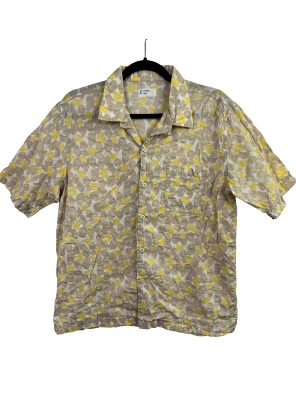Universal Works Beige Yellow Cotton Short Sleeve Button Up Shirt Mens Medium